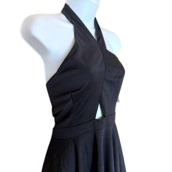 Black Fit and Flare Asymmetrical Halter Dress Size Small NEW NWT - Picture 4 of 8